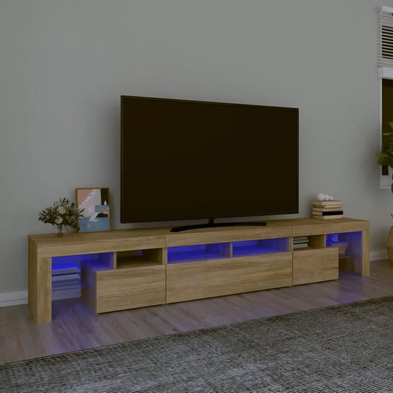 vidaXL Mobile Porta TV Moderno con Luci LED Integrate in Rovere Sonoma Marrone L: 230 cm, P: 40 cm, H: 36,5 cm