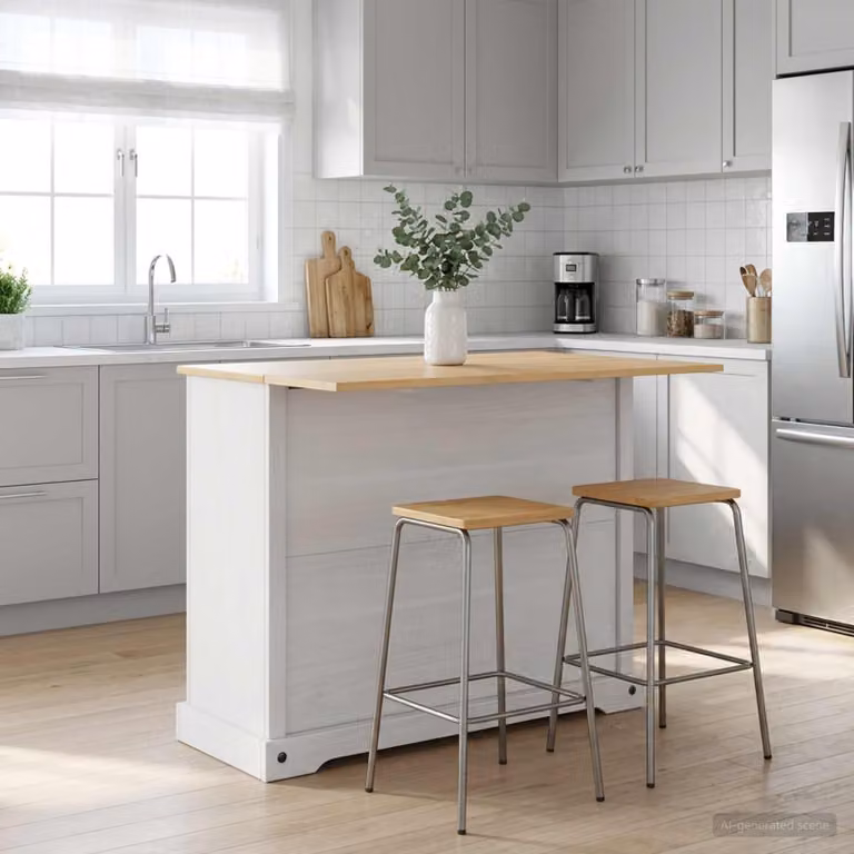 Set isola da cucina moderna vidaXL in legno di pino bianco e cera di miele L/P/H: 112 x 70 x 91,5 cm
