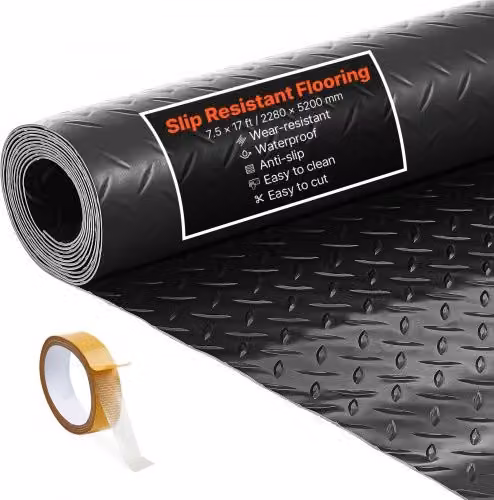 Tappeto protettivo per pavimenti VEVOR in PVC nero con trama diamantata, antiscivolo e facile da pulire, L: 228 cm x P: 520 cm, Spessore: 2,2 mm