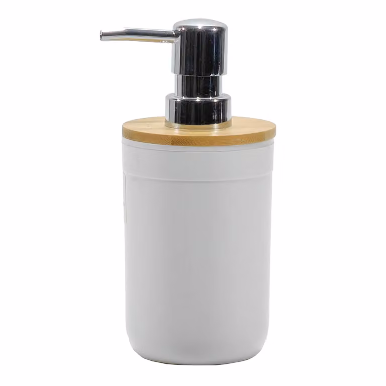 Dispenser di sapone ricaricabile VESTIAMO CASA in bamboo e ABS bianco, capacità 390 ml