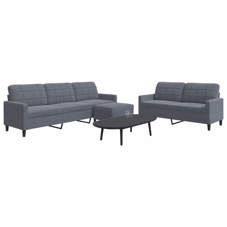 Set di Divani 3 pz vidaXL in Velluto Grigio con Ottoman e Cuscini per Soggiorno