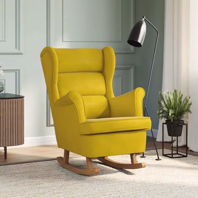Sedia a dondolo con schienale alto in velluto giallo vidaXL L: 74 cm, P: 90 cm, H: 110 cm