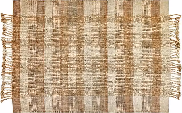 Tappeto Beliani in juta beige con motivo geometrico intrecciato a mano e nappe in stile bohémien, L: 230 cm, P: 160 cm