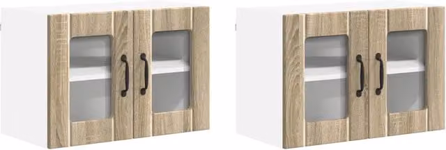 Set di 2 pensili da parete HELLOSHOP26 in legno effetto rovere marrone per cucina e soggiorno L: 60 cm, P: 31 cm, H: 40 cm