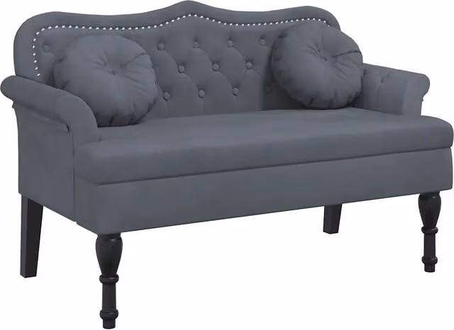 Panca con Cuscini in Velluto Grigio CFW2352053 L: 120,5 cm, P: 65 cm, H: 75 cm