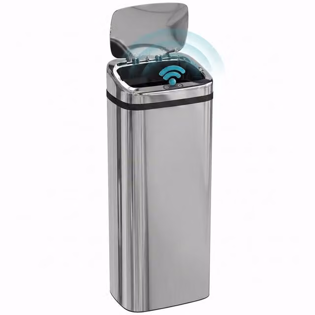 Cestino dei Rifiuti Rettangolare HomCom in Acciaio Inox Color Argento con Sensore a Infrarossi da 50 L