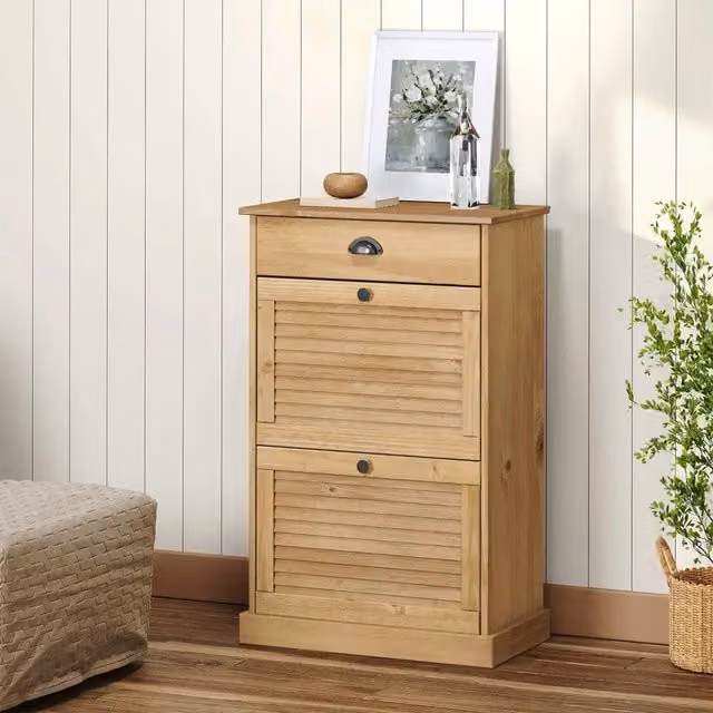 Scarpiera da parete vidaXL in legno di pino cerato marrone con scomparti basculanti L/P/H: 60 x 35 x 96 cm