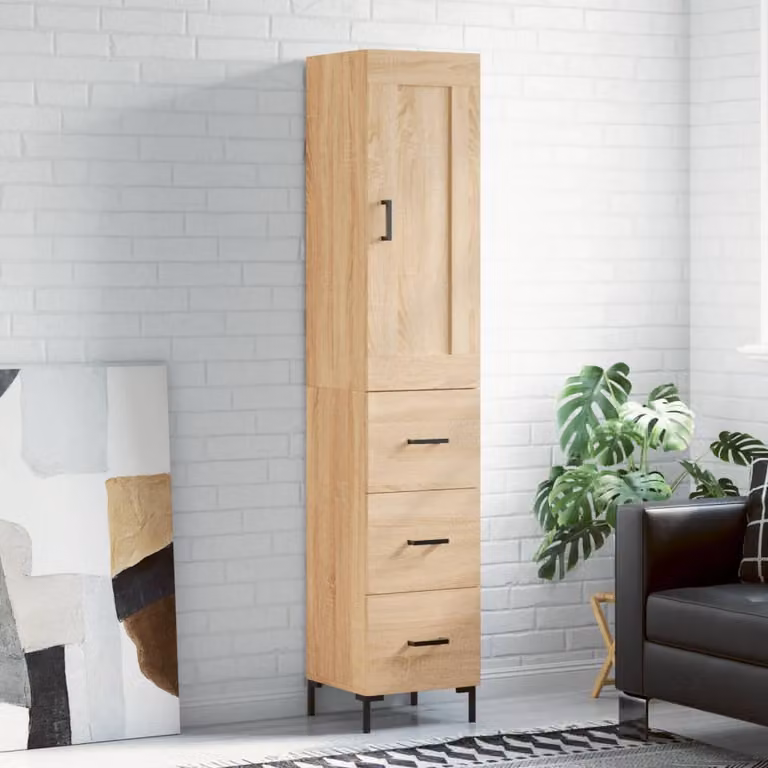 Credenza moderna vidaXL in legno Rovere Sonoma e metallo, colore marrone, L/P/H: 34,5 x 34 x 180 cm