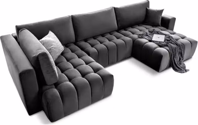Divano ad angolo convertibile BONITA MEUBLORAMA grigio scuro in tessuto con funzione letto, 6 posti, lato destro, L 350 cm x P 175 cm