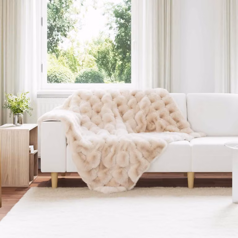 Set di 4 copertine antiscivolo vidaXL Olite in finta pelliccia di coniglio, Beige, L: 150 cm x P: 130 cm