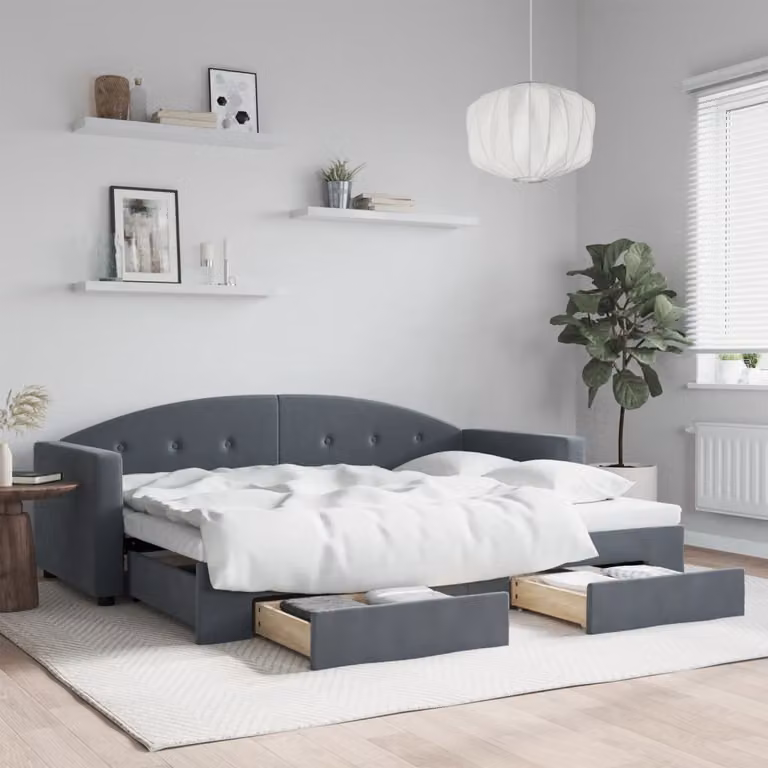 Divano Letto Estraibile con Cassetti vidaXL in Velluto Grigio L: 80 cm, P: 200 cm