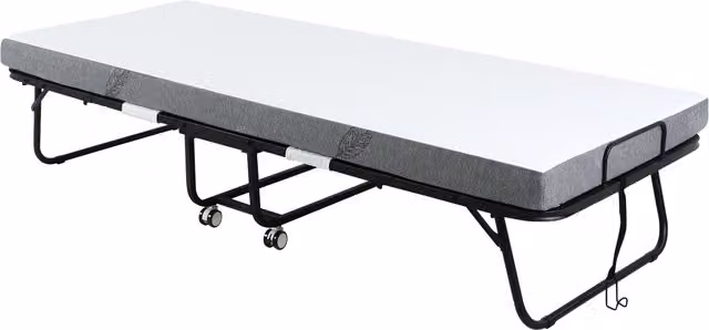 Letto pieghevole per ospiti HOMCOM con ruote in acciaio e schiuma, Bianco e Nero, L 80 x P 200 x H 42,5 cm