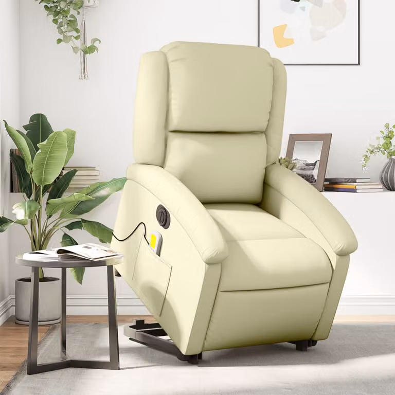 Poltrona Alzapersona Reclinabile ed Elettrica vidaXL in Ecopelle Beige con Funzione Massaggio e Supporto per Anziani