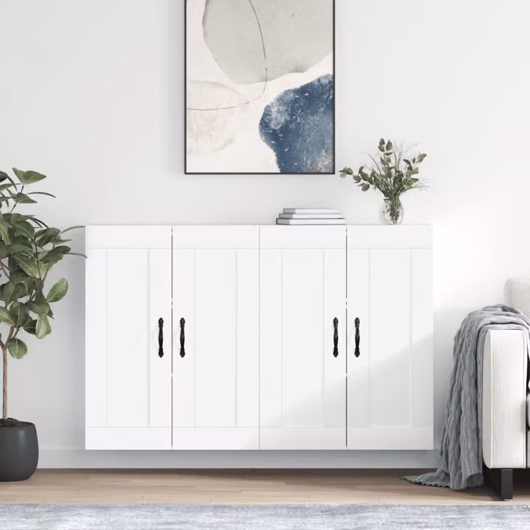 Set di 2 armadietti a parete vidaXL bianchi in stile moderno con ante a battente e ripiani interni