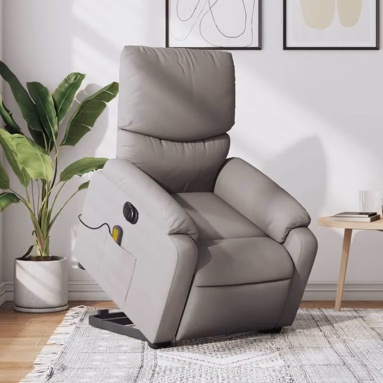 Poltrona Alzapersona Elettrica con Massaggio vidaXL in Tessuto e Finta Pelle, Beige o Grigio