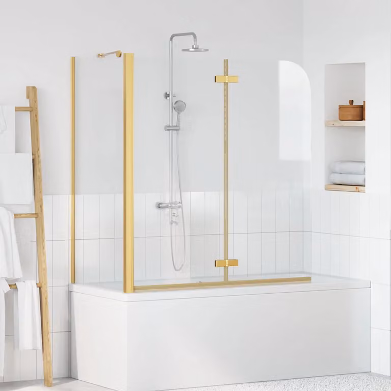 Parete per doccia ripiegabile vidaXL in vetro trasparente e alluminio oro, L 120 x P 68 x H 130 cm