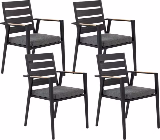 Set di 4 sedie da giardino impilabili BELIANI in alluminio nero e grigio con cuscini inclusi