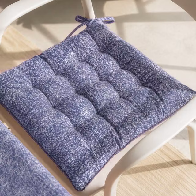 Cuscino per sedia quadrato in poliestere blu con lacci L/P: 40 x 40 cm
