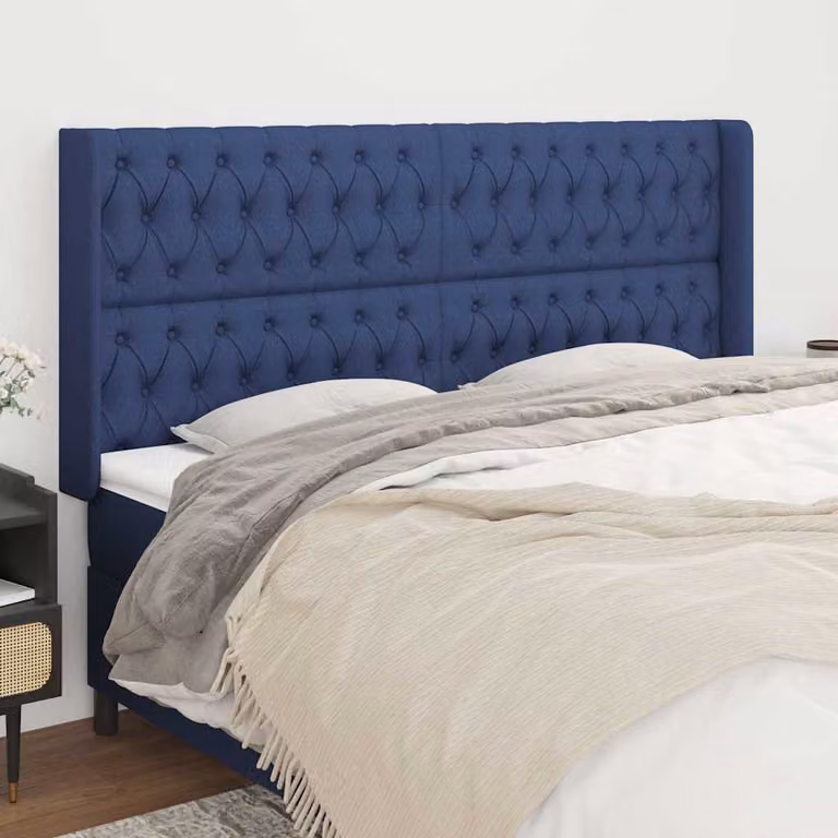 Testiera ad Orecchio vidaXL in Tessuto Blu, L: 203 cm, P: 16 cm, H: 118/128 cm