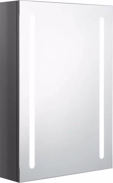 Mobiletto da bagno a parete HELLOSHOP26 in MDF grigio lucido con illuminazione LED integrata e ante con chiusura soft-close L: 50 cm, P: 13 cm, H: 70 cm