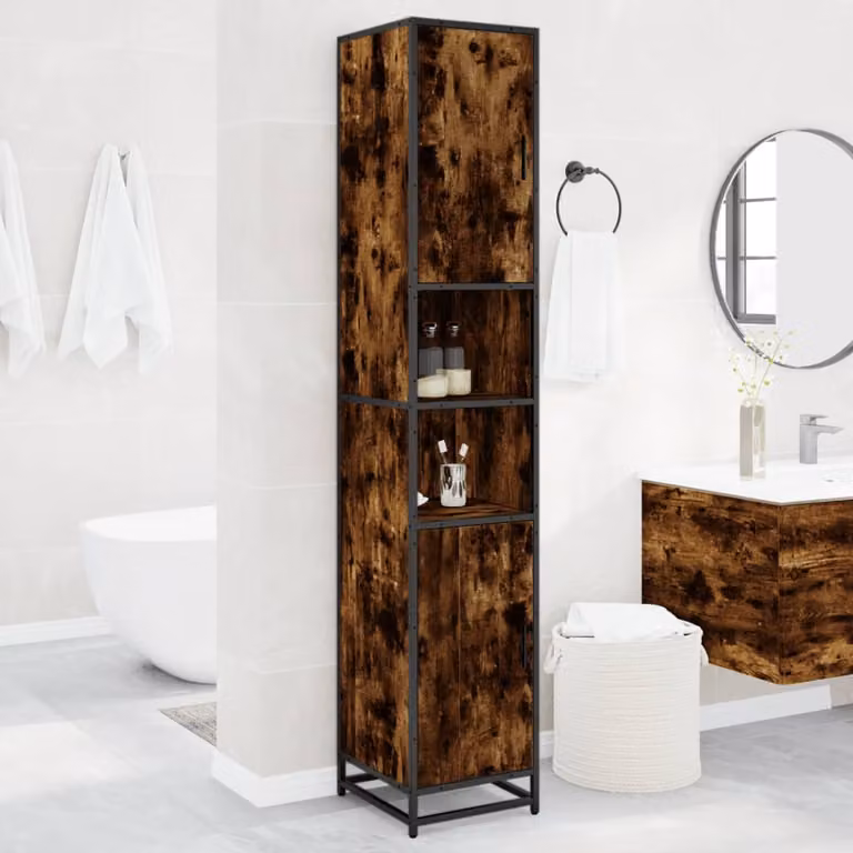 Mobile da Bagno Moderno vidaXL in Legno e Metallo Marrone, L/P/H: 35 x 37,5 x 188,5 cm