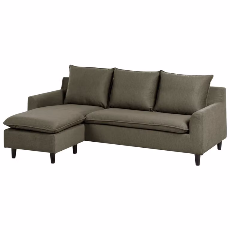 Divano angolare componibile BELIANI in velluto verde e grigio con pouf coordinato, design moderno reversibile per il tuo soggiorno