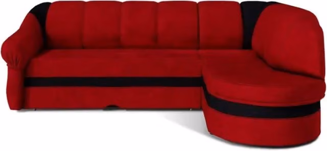 Divano angolare destro convertibile BENANA MEUBLORAMA rosso e nero con vano contenitore L/P/H: 250 x 180 x 85 cm
