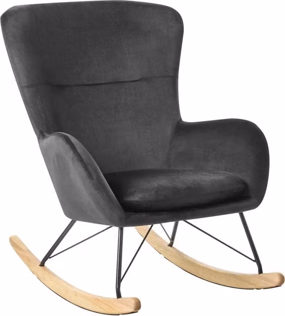 Sedia a dondolo Beliani in velluto nero con struttura in metallo e pattini in legno stile glamour