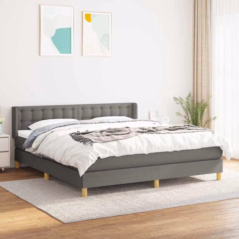 vidaXL Giroletto a Molle Ibrido con Materasso in Tessuto Grigio e Bianco L/P/H: 180 x 200 x 88 cm
