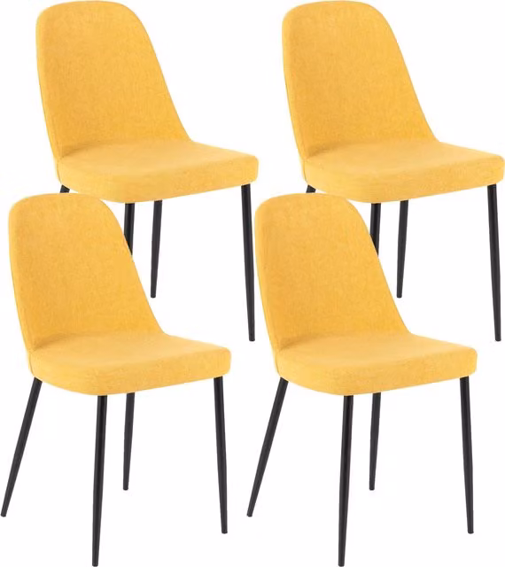 Sedia da pranzo E-Stylo con seduta e schienale in tessuto giallo e gambe in metallo nero L: 55 cm, P: 46 cm, H: 85 cm