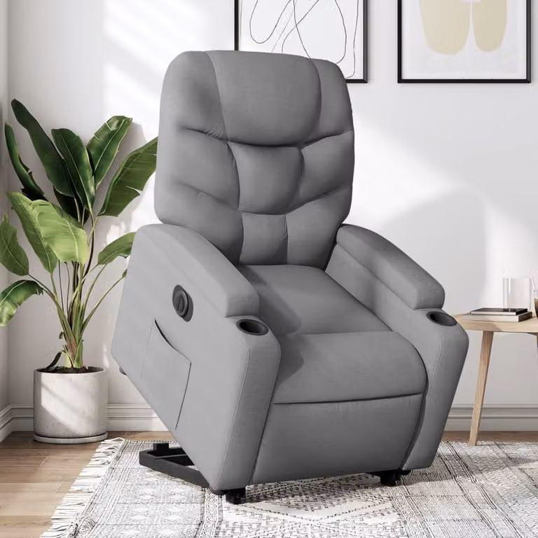 Poltrona Reclinante Alzapersona Elettrica vidaXL in Tessuto Grigio Chiaro