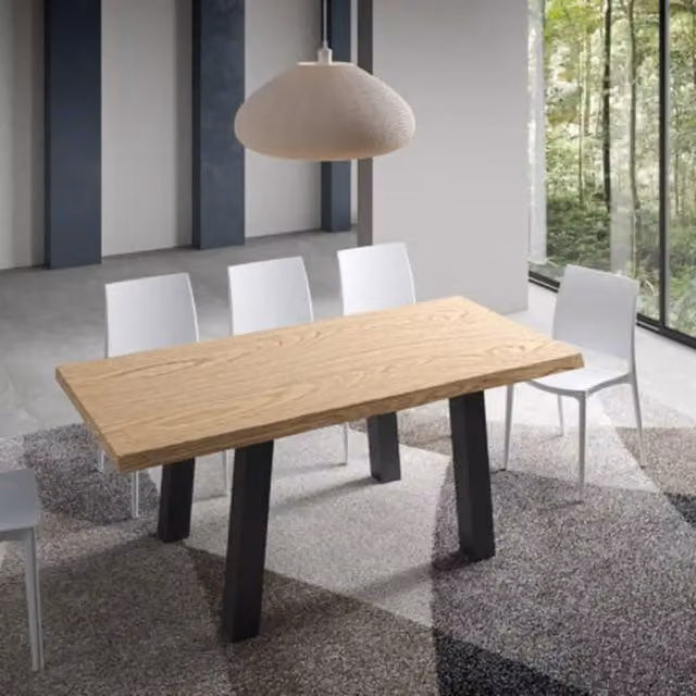 Tavolo fisso Itamoby Svalen in rovere con bordo live edge e gambe in metallo antracite L: 180 cm, P: 90 cm, H: 75 cm