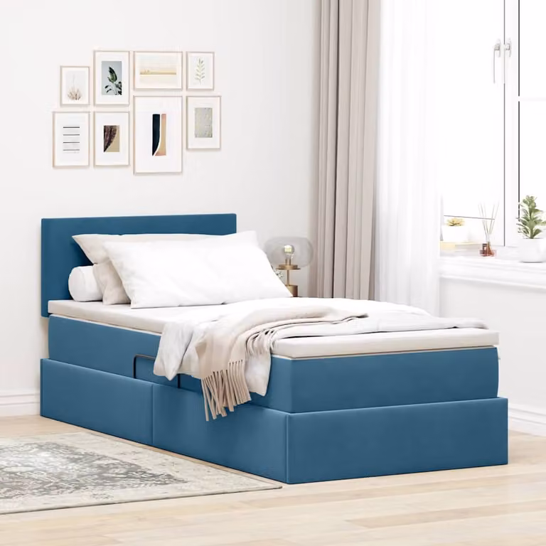 Letto con contenitore vidaXL in velluto blu con illuminazione LED e porta USB L/P/H: 204 x 100 x 88 cm