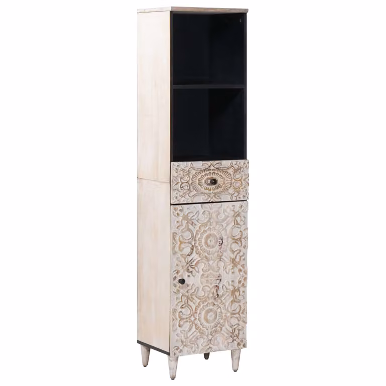 Mobile da bagno vidaXL in legno e metallo bianco con cassetti e ripiani, L: 38 cm, P: 33,5 cm, H: 160 cm