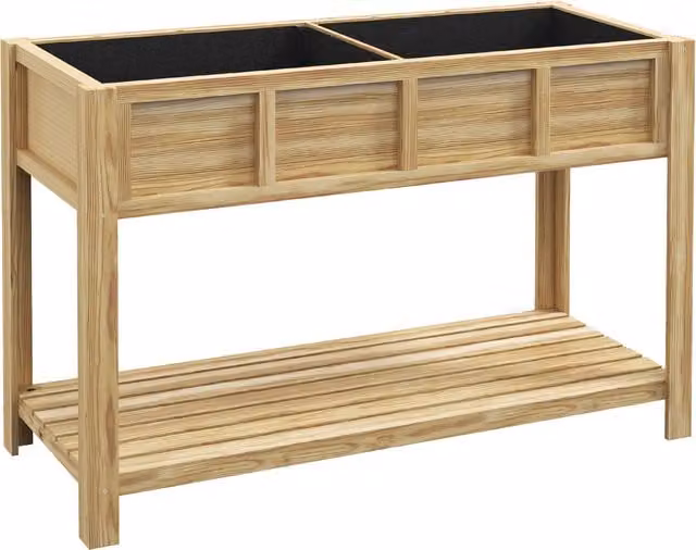 Fioriera Rialzata in Legno Outsunny con Ripiano Inferiore e Divisorio, Colore Marrone, L: 115 cm, P: 46 cm, H: 75 cm