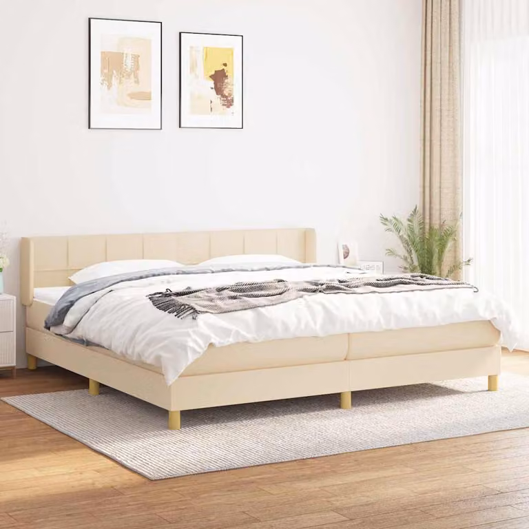 vidaXL Giroletto a Molle con Materasso Ibrido in Tessuto Beige e Bianco L/P/H: 200 x 200 x 203 cm