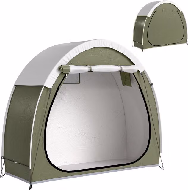 Tenda per 2 biciclette Outsunny, tettoia impermeabile in poliestere 210D con ventilazione e protezione UPF50+, colore verde, L: 200 cm, P: 80 cm, H: 170 cm