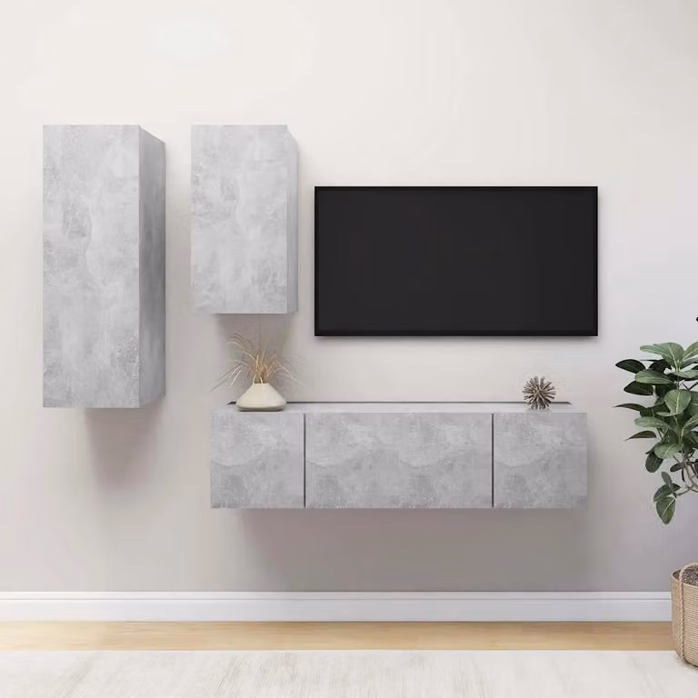 vidaXL Set di Mobili Porta TV Moderno 4 Pezzi Grigio Cemento in Legno e MDF per Soggiorno L: 90 cm, P: 60 cm, H: 30 cm