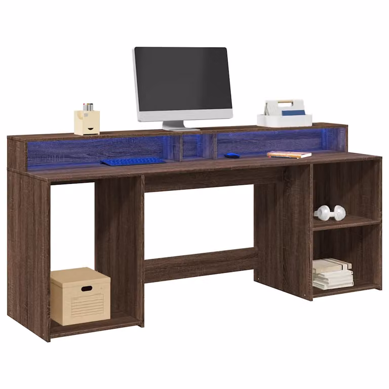 Scrivania da computer moderna vidaXL in MDF laminato color rovere marrone L 200 x P 55 x H 91 cm
