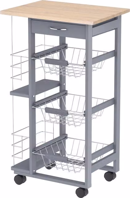 Carrello da cucina HOMCOM portafrutta con ruote, cassetti estraibili e portabottiglie in legno di pino e metallo, L/P/H: 47 x 37 x 83 cm, bianco