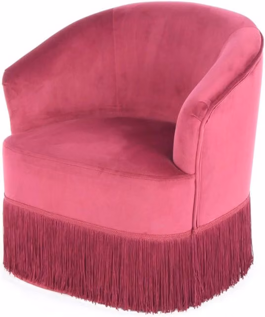 Poltroncina per bambini Alfred di Kendra Home in velluto rosso e rosa con struttura in legno massello e braccioli