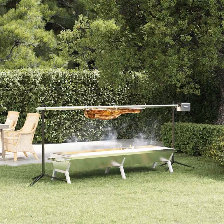Set Griglia e Vassoio Barbecue Automatico con Rotisserie vidaXL in Acciaio Inox Color Argento