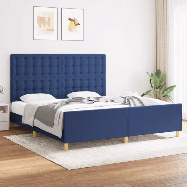 Giroletto VIDAXL con Testiera Imbottita in Tessuto Blu, L/P/H: 180 x 200 x 128 cm