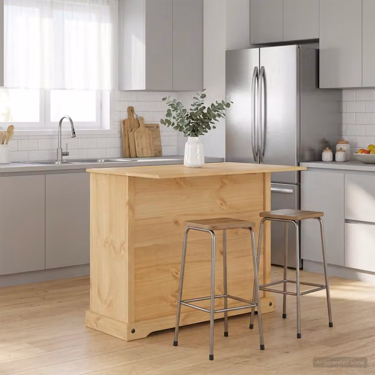 Set isola da cucina vidaXL in legno di pino color marrone, L 112 x P 70 x H 91,5 cm