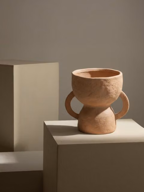 Vaso Gor in ceramica marrone stile rustico Kenay Home, forma rotonda per uso da tavolo
