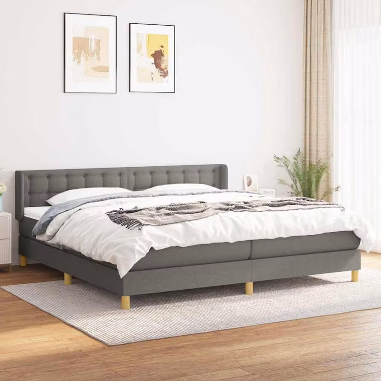 vidaXL Giroletto a Molle Ibrido con Materasso in Tessuto Grigio e Bianco L/P: 200 x 200 cm