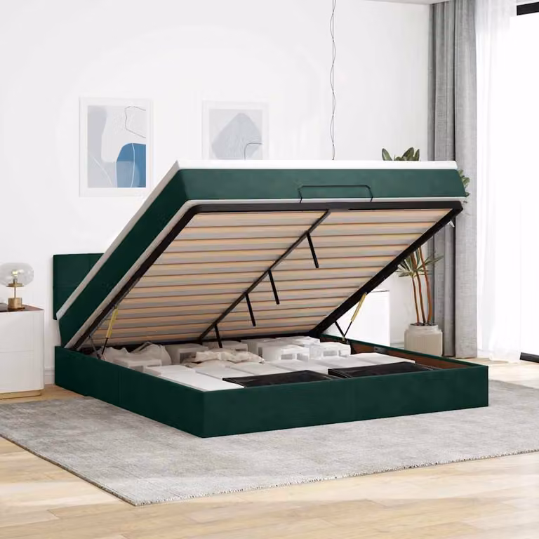vidaXL Struttura Letto con Materasso e Contenitore a Sollevamento in Velluto, L/P/H: 160 x 200 x 88 cm