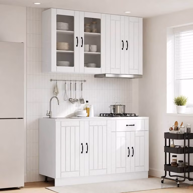 vidaXL Unità Cucina LUCCA 4 Pezzi Moderna Bianco con Ante in Vetro e MDF