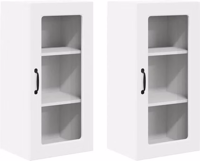 Set di 2 pensili da cucina e soggiorno HELLOSHOP26 in legno composito bianco con ante in vetro e finitura opaca L/P/H: 40 x 31 x 80 cm