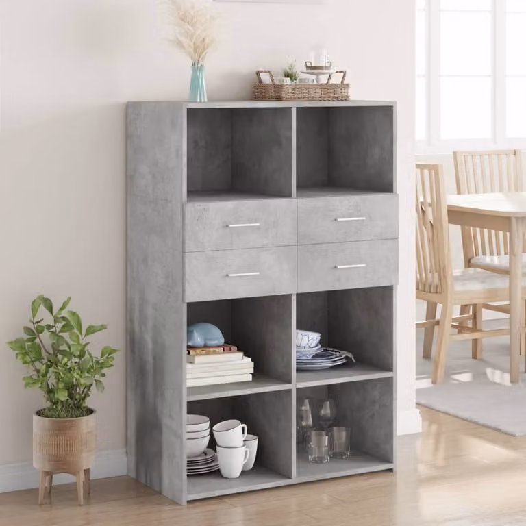 Credenza moderna vidaXL in legno multistrato e MDF, colore grigio, L 80 cm x P 42,5 cm x H 124 cm